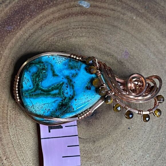 Artisan handmade Chrysocolla Malachite pendant wire wrap necklace malacholla tig - Picture 2 of 6